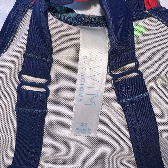 Cacique Swim Tankini Plus Size 22W Navy Floral Racerback Tank Skort Ruching Pool - Picture 9 of 15